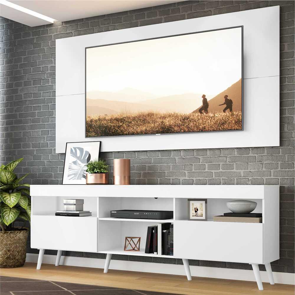 Rack c/ Painel e Suporte TV 65" e Pés Retrô Flórida Multimóveis Branco em Oferta na Shopee