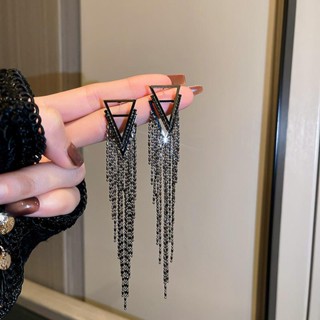 Brincos De Borla De Diamante triangular Com Agulha De Prata , Exagerados Da Moda Europeia E Americana , Luxuoso Leve Sentido De Alta Qualidade