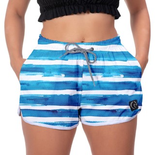 Shorts Feminino Soltinho com Elastano Estampado Academia Verão Moda Praia Piscina Treino Casual Básico Tendência