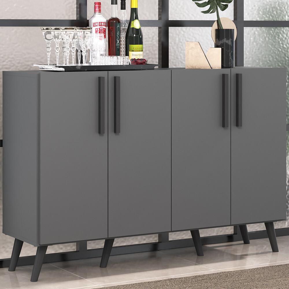 Aparador Buffet 4 Portas com Pés Retrô Viena Multimóveis Grafite/Preto em Oferta na Shopee