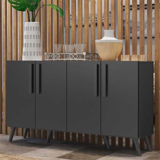 Aparador Buffet 4 Portas com Pés Retrô Viena Multimóveis Preto em Oferta na Shopee