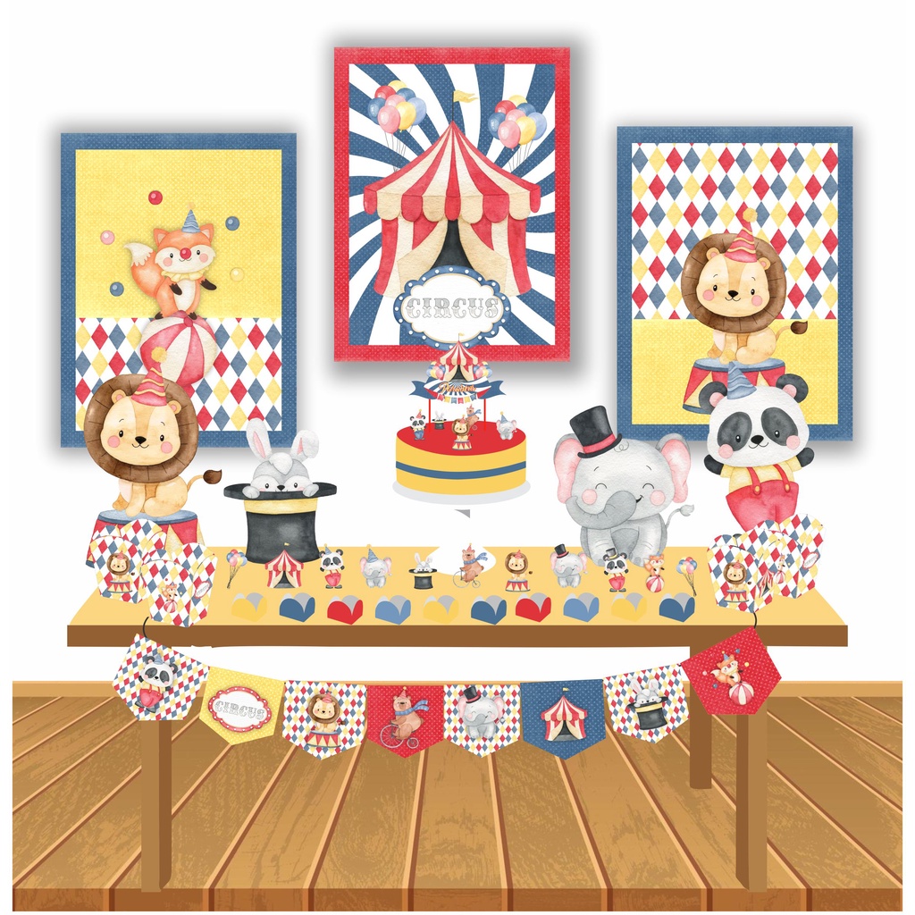 Kit Festa Circo azul Infantil Decoração Aniversário só um bolinho em Casa em Oferta na Shopee