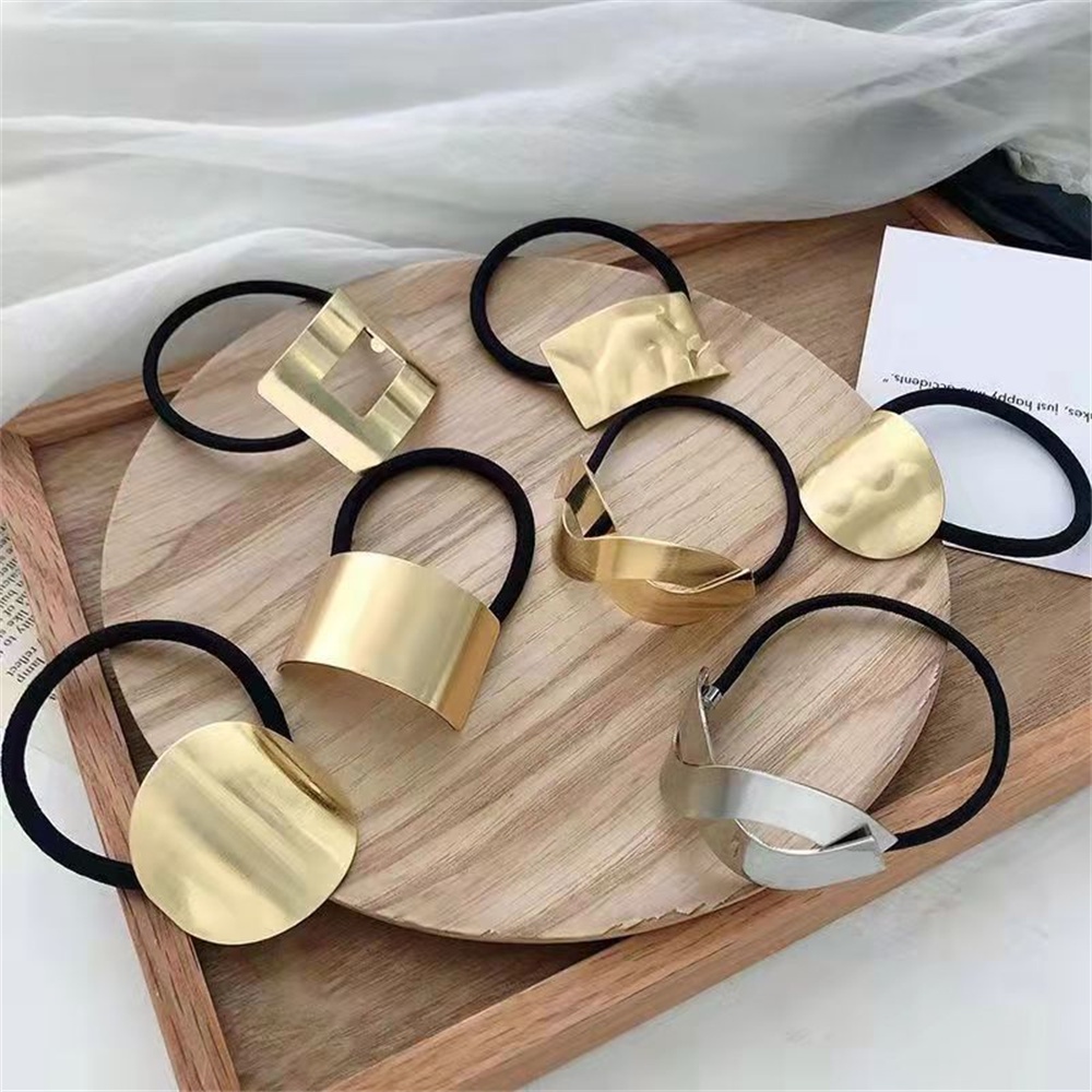 Elástico De Cabelo De Metal Geométrico Simples Para Mulheres Meninas Moda Faixa De Cabeça Elástica Suporte Rabo De Cavalo Scrunchies Acessórios O