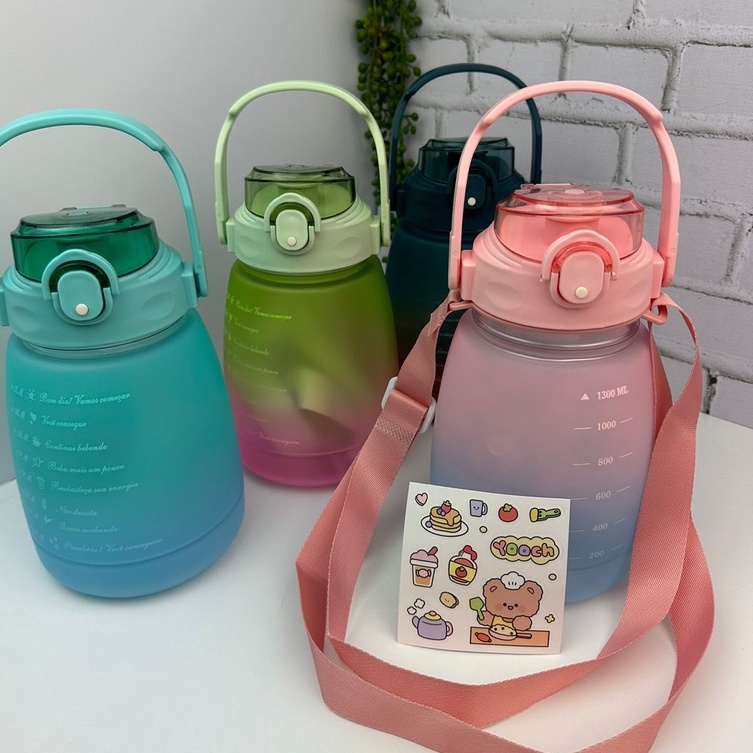 Garrafa Água Infantil 3 Em 1 1,3L Com Canudo E Spray - Amarela