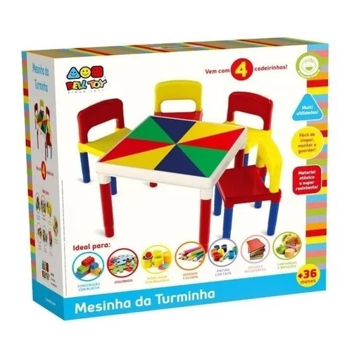 Mesa Mesinha Infantil Turminha Bell Toy C/ 4 Cadeiras bell toys
