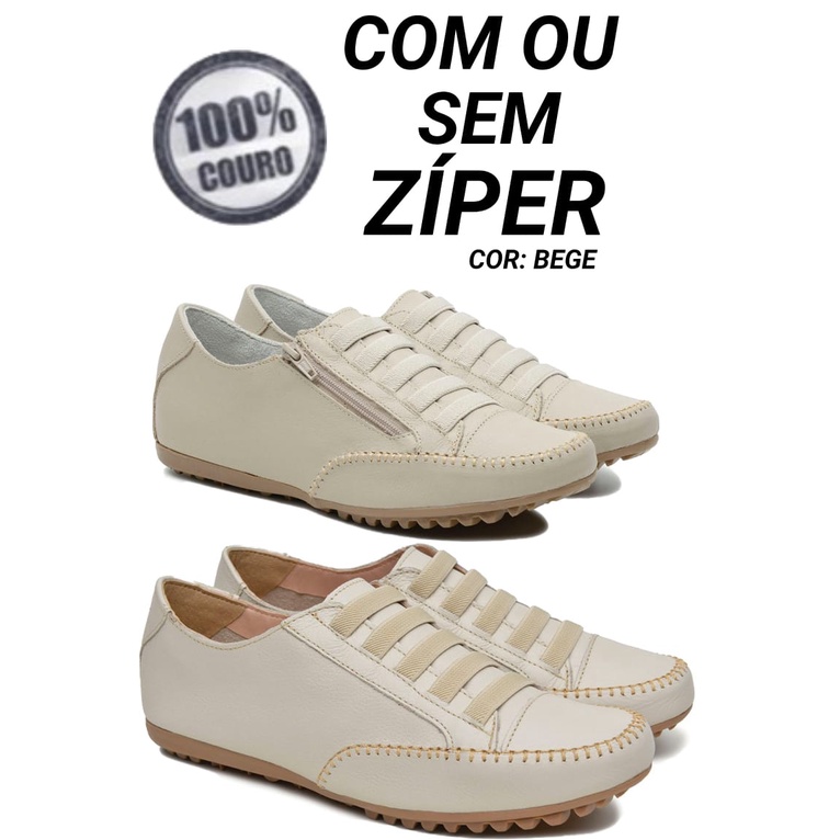 Sapatênis Tênis Feminino Em Couro Mocassim Mocatênis