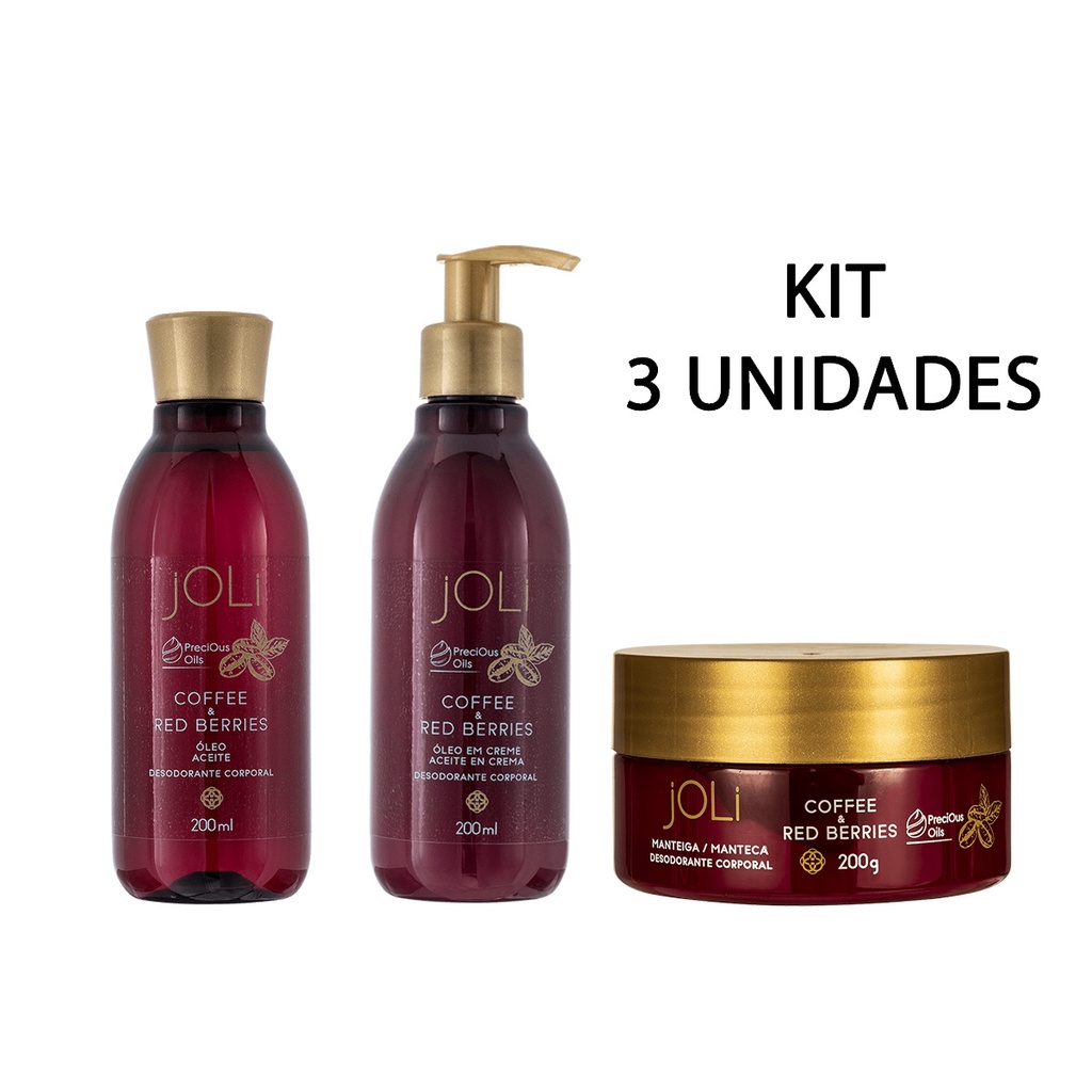 Joli Hinode Óleo Corporal + Manteiga Desodorante Corporal + Óleo em Creme Café e Frutas Vermelhas