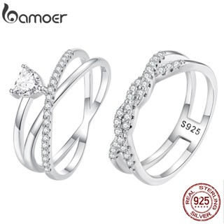 Bamoer 925 Prata Elegante Anel De Dedo Simples Multicamadas Moda Joalheria Para Presente