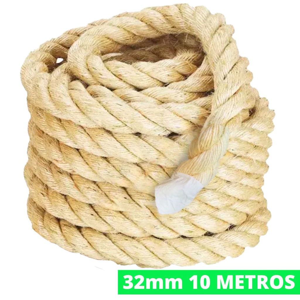 Corda De Sisal 32mm 10 Metros Reforçada Naval Decoração Exercício Escalada em Oferta na Shopee