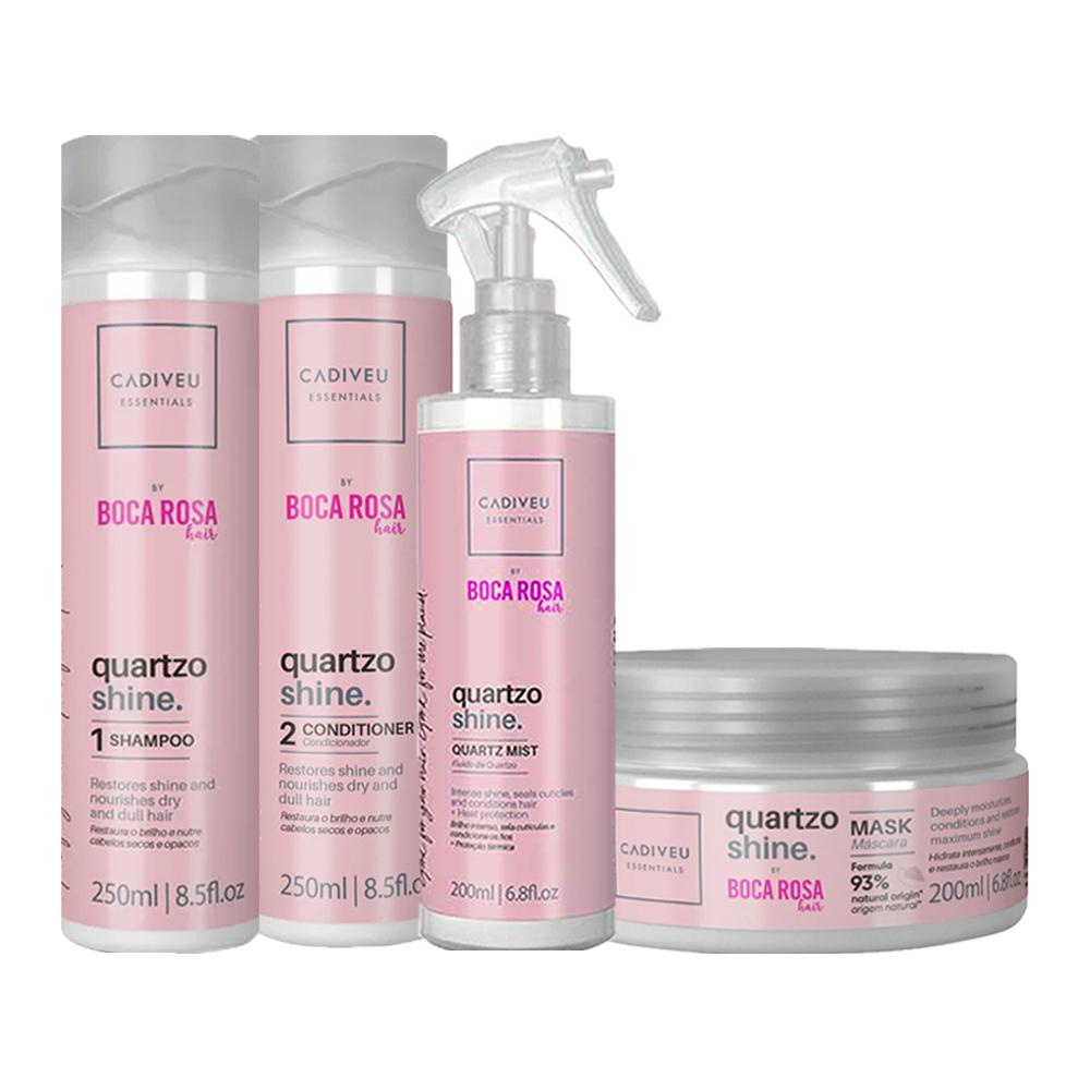 Kit Cadiveu Essentials Boca Rosa Quartzo Shine - Shampoo e Condicionador e Máscara e Fluído