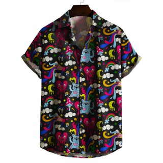 Camisa de botão elementos psicodélicos rave festival