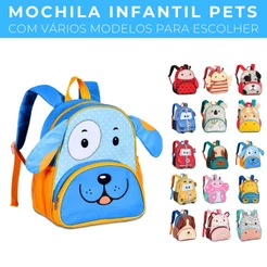 Mochila Infantil de Costas Escolar Passeio Volta as Aulas 2023 Animais Clio Pets Resistente Reforçada Estampadas Bichinhos