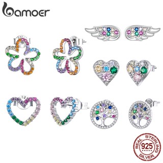 Brincos Bamoer 925 Prata Cor Zircônia Padrão Amor Orelha Pinos Fashion Joias Para Mulheres Meninas