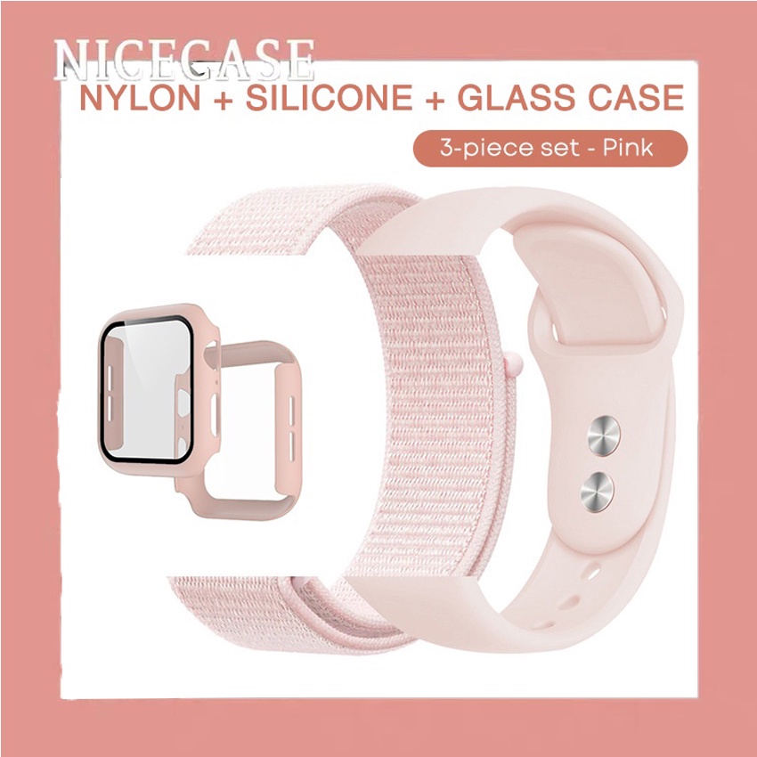 3 Pacotes Nova Caixa De Vidro + Bracelete De Nylon De Silicone Para Pulseira De Relógio Apple 49mm 45mm 41mm 38mm 42mm 44mm 40mm Iwatch Série ultra 8 7 6 SE 5 4 3 Tampa De Fita Protetora De Tela