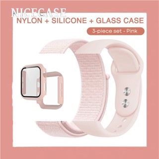 3 Pacotes Estojo De Vidro Novo + Pulseira De Silicone Para Relógio De Nylon Apple Watch Band 49mm 45mm 41mm 38mm 42mm 44mm 40mm Iwatch Series ultra 8 7 6 SE 5 4 3 2 1 Tampa Faixa