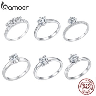 Bamoer 925 Prata Simples Hexagonal moissanite E Quatro Cantos Anel De Moda Para Presentes/Casal/Casamento