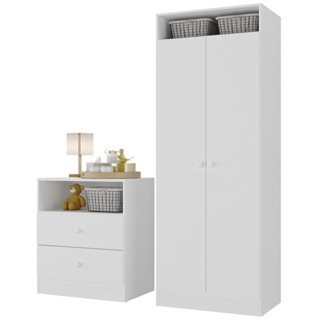 Guarda Roupas 2 Portas com Cômoda 2 Gavetas Pimpolho Multimóveis Branco em Oferta na Shopee
