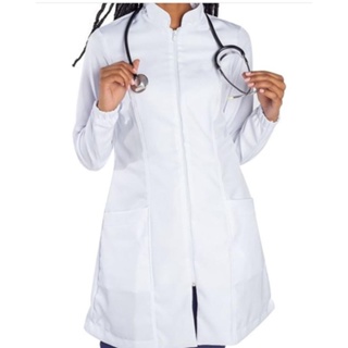 jaleco manga longa branco médica enfermeira oxford premium feminino