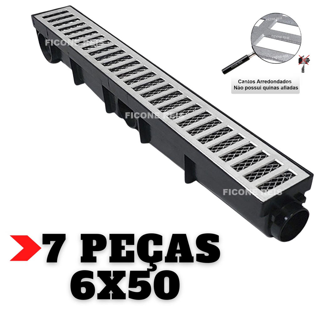 Kit 3,5 metros Ralo Linear Alumínio 6x50 com Tela Anti Escorpião - Ralo Sifonavel Varanda Quintal Ficone Decor