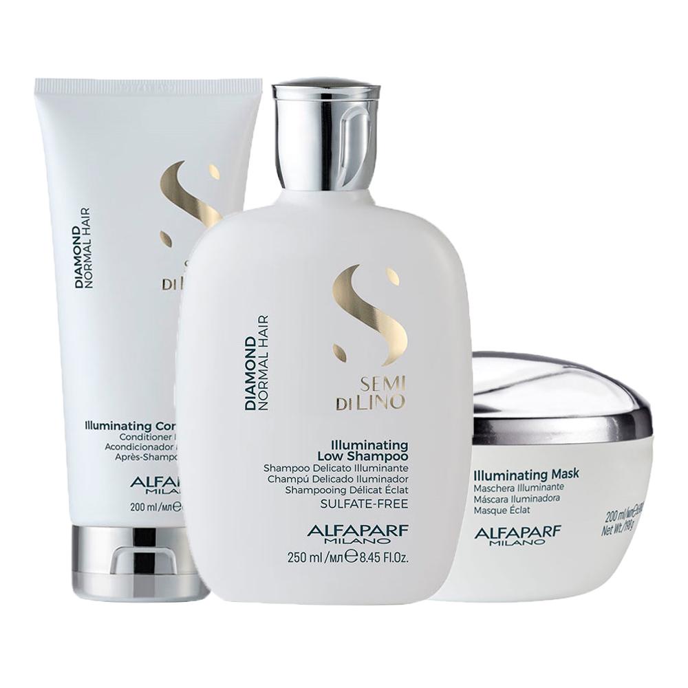 Kit Alfaparf Semi Di Lino Diamond - Shampoo e Condicionador e Máscara