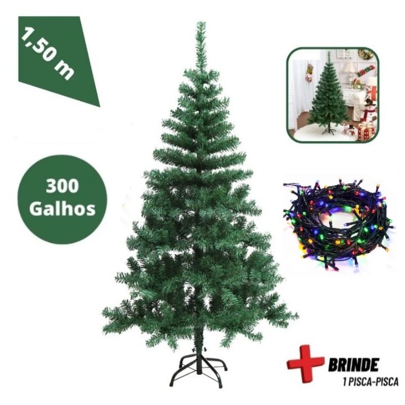 Árvore de Natal Pinheiro Verde 150cm 300 galhos com Pisca Pé de Ferro |  Shopee Brasil