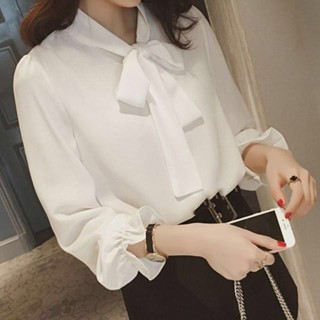blusa lovito elegante 2022 Novo Estilo Primavera Versão Coreana Mais Tamanho Camisa Princesa Laço Combina Com Tudo Chiffon Renda Feminina
