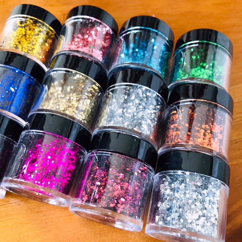 Kit c/12 Pote de glitter flocado para decoração de unhas em Oferta na Shopee