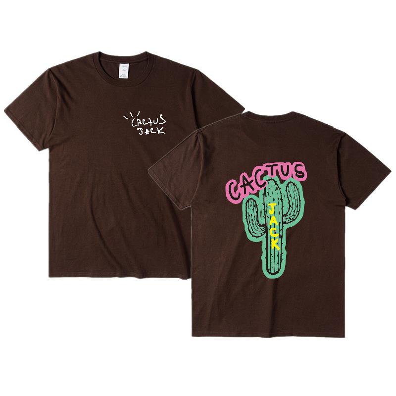 Camiseta De Algodão Travis Scott Cactus Jack Astroworld Desejo Você Estava Aqui Tour Hip Hop Camisetas Qualidade Manga Curta Marrom