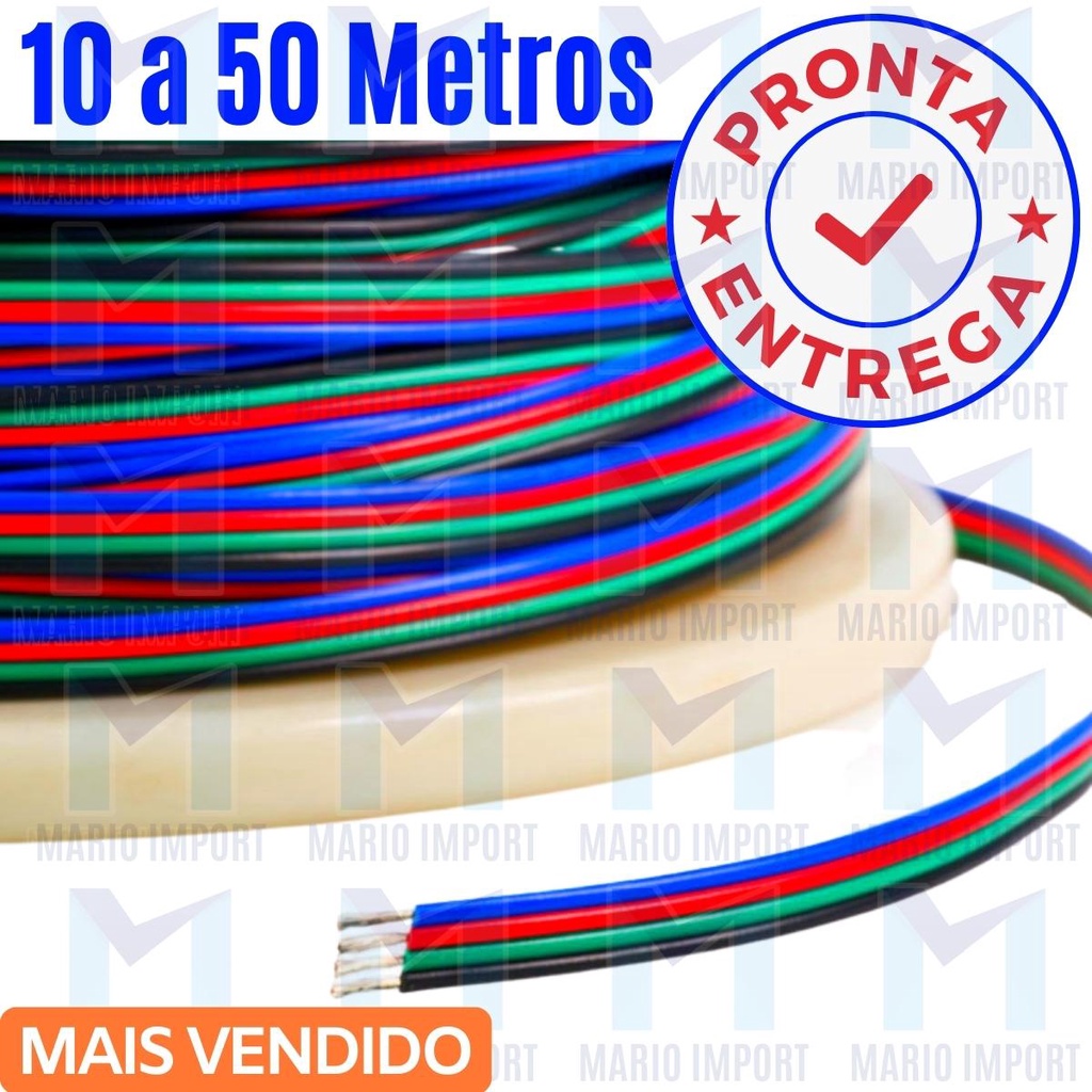 10/20/25/30/40/50 Metros de Fio Cabo Flat Para Fita Led RGB Estanhado 4 Vias 22AWG