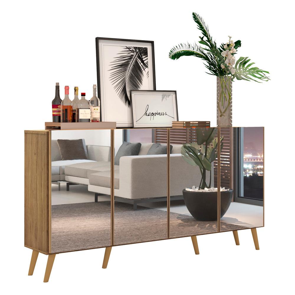 Aparador Buffet Retrô com Espelho Multimóveis Veneza com 4 Portas FG3559 Rustic/Natural em Oferta na Shopee