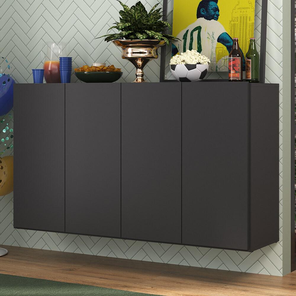 Aparador Buffet 4 Portas Suspenso Alemanha Multimóveis BR3594 Preto em Oferta na Shopee