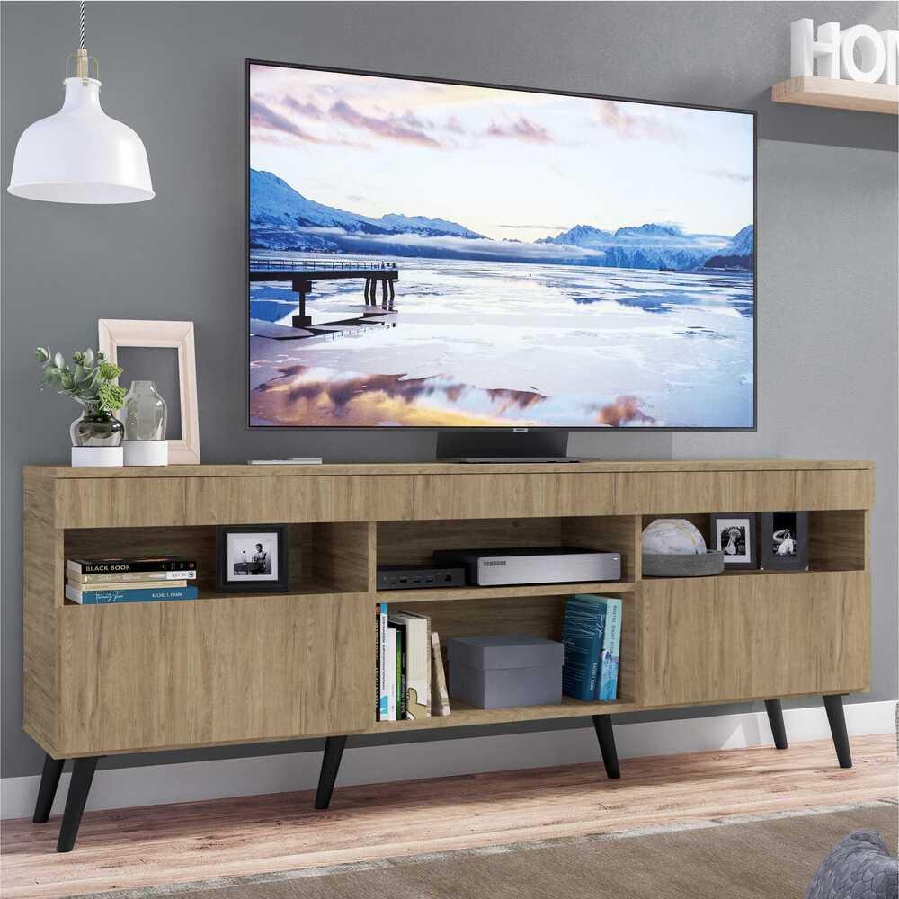 Rack TV 65" com Pés Retrô e 2 Portas Paris Multimóveis Rustic/Preto em Oferta na Shopee