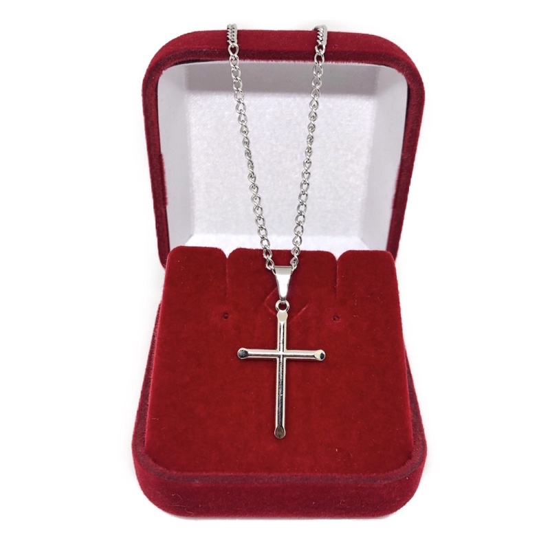 Colar feminino pingente crucifixo aço inox prata corrente prateada antialérgica