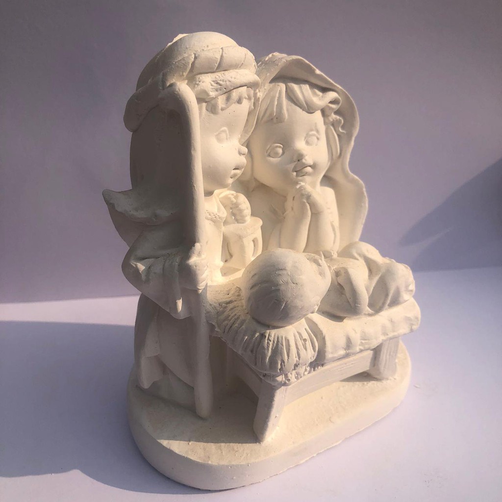 10 - Presépio Escultura em Gesso Cru Infantil Sagrada Família Artesanato Gesso cru