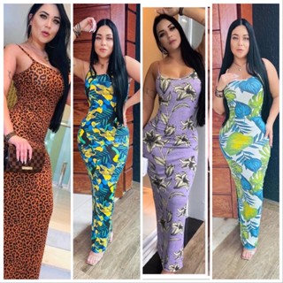 Vestido Canelado Longo com fenda onça oncinha preto blogueirinha colado