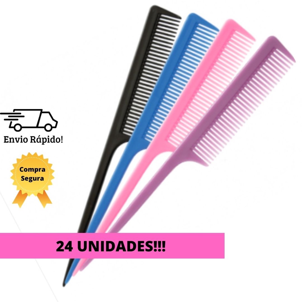 Pente de Cabelo Plástico Cabo Fino - 24 Unidades