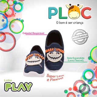 Tênis Infantil Menino Meia Calce Fácil Leve Flexível Confortável Anatômico PLOC P09 - SHARK