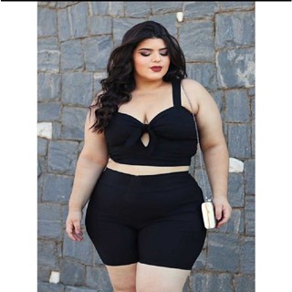 038 Conjunto Shorts e Cropped Laço BENGALINE MODA FEMININA VERÃO