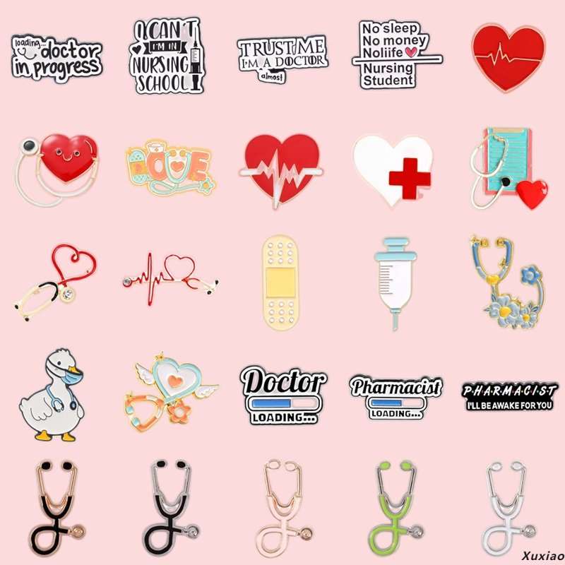 30 Estetoscópio De Lapela EKG De Coração Vermelho Broche Jóias Médicas Presente De Formatura