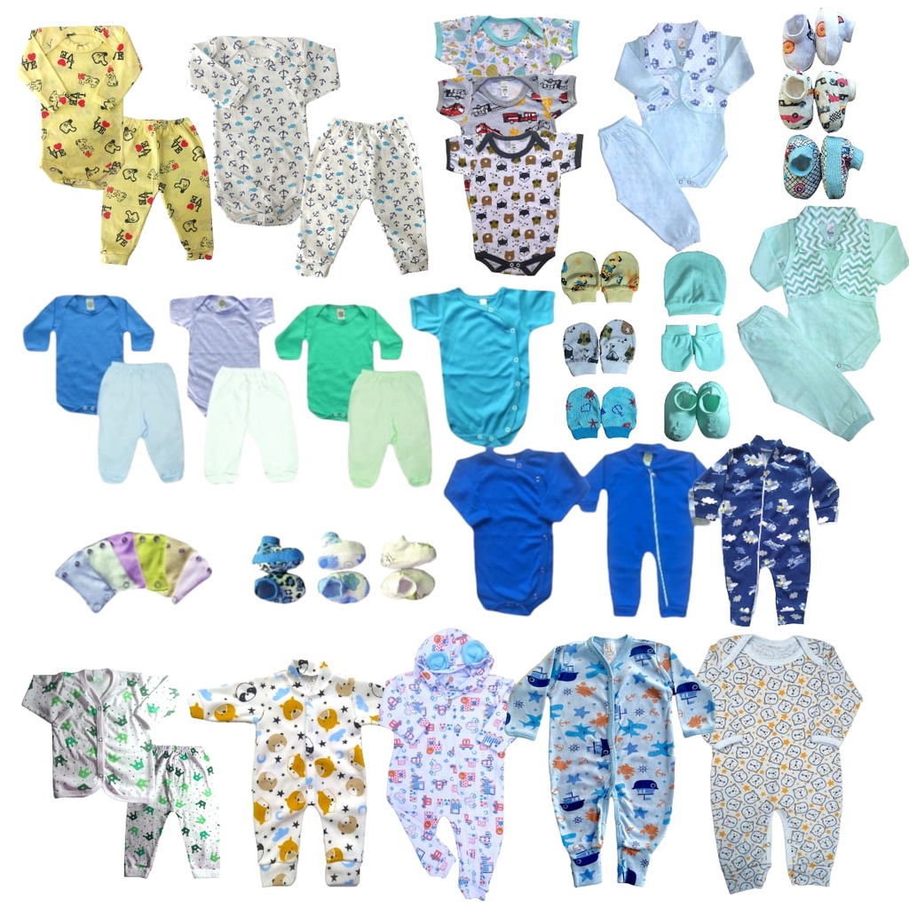 Kit 43 Peças Enxoval Bebe Body Culote Macacão Extensor de Body Pantufas Conjunto Pagão Algodão Atacado