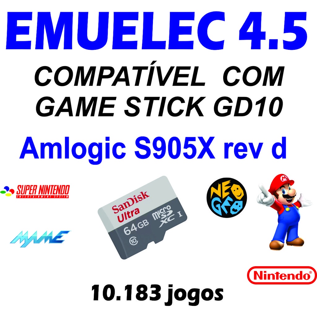 Cartão 64GB Emuelec 4.5 com 11.771 jogos