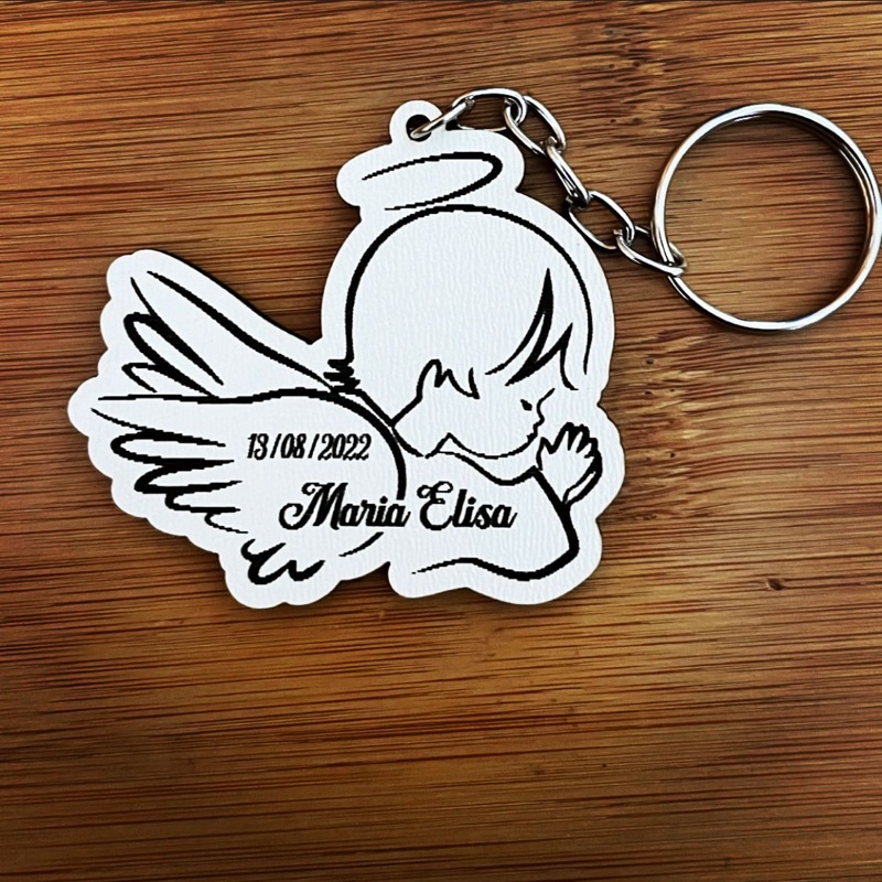 Kit de Chaveiros Anjo Batizado Brinde Religioso Personalizado em MDF