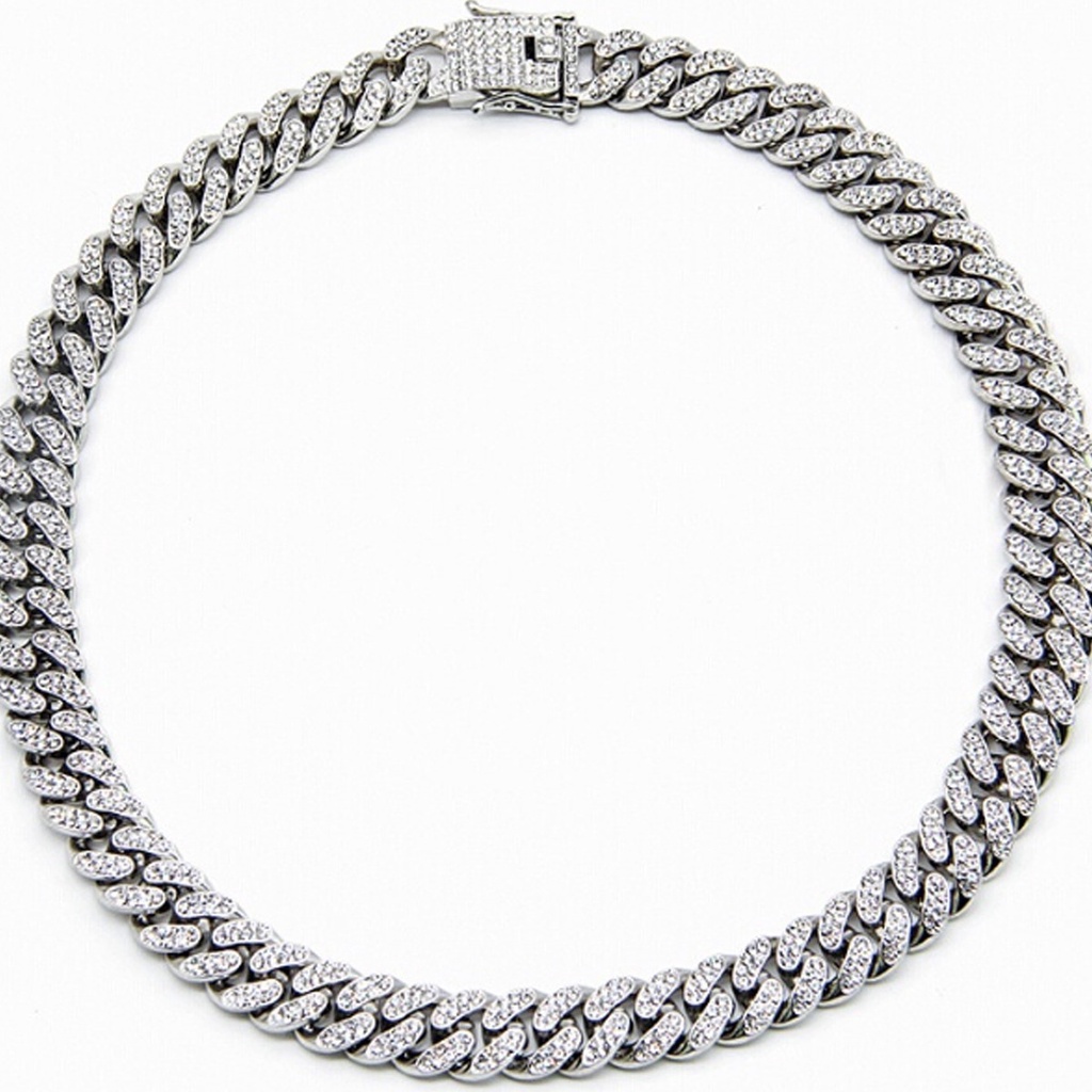 Corrente Cravejada Cuban Ice Brilhante Colar Brilhante Gangster Hype Hip Hop Fashion 48CM
