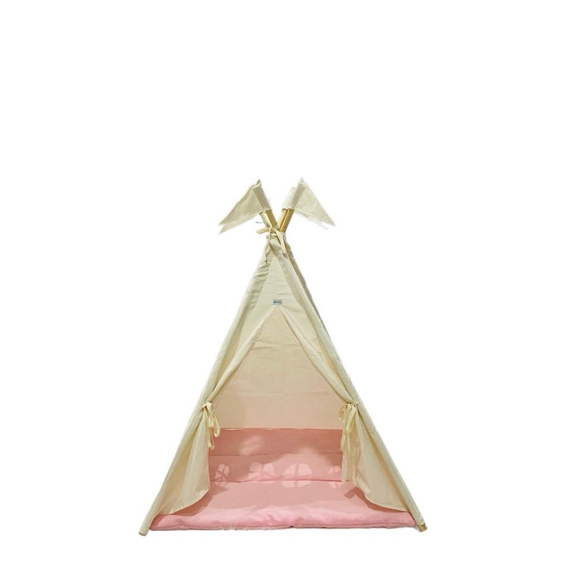 Tenda Barraca Festa do Pijama Cabana Infantil 90x90 Cru com Rosa