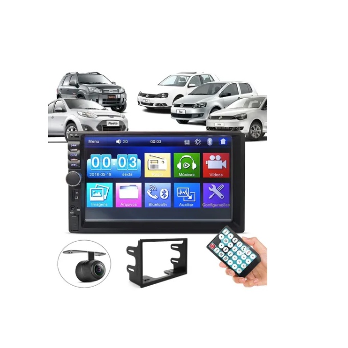Central Multimídia Mp5 Moldura 2 Din Câmera Ré Espelha Usb Golf Fiesta Fox Polo Spacefox