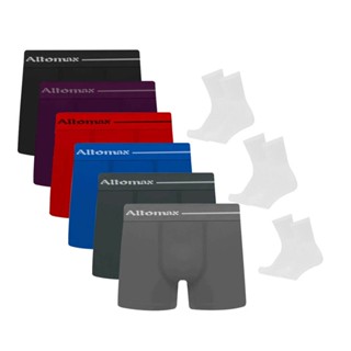 Kit 12 Cuecas Boxer Microfibra Sem Costura ALTOMAX + 3 Pares de Meias