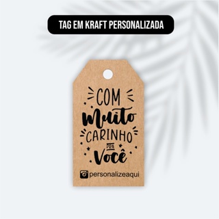 Tag etiqueta personalizada em papel kraft - Com muito carinho pra você em Oferta na Shopee