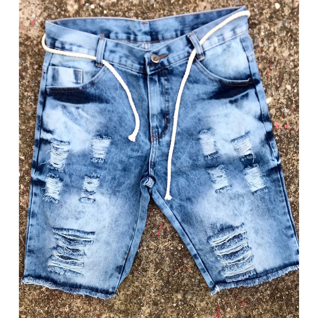 Bermuda Jeans Masculina Rasgada Clara Top Estilo Jogador Caro | Shopee ...