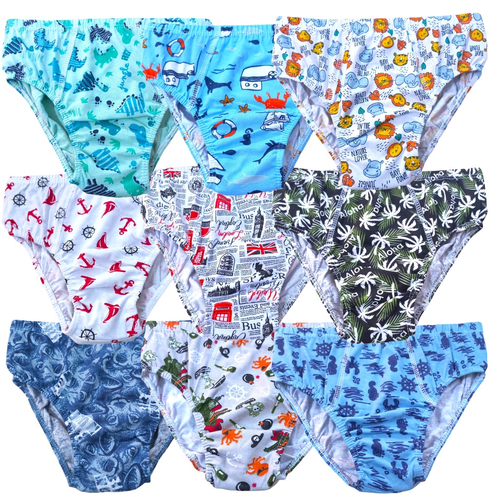 Kit 9 Cuecas Slip infantil Lisas e Estampadas Menino Cores Sortidas 100% Algodão