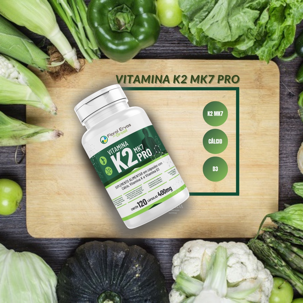 Vitamina K2 Mk7 PRO 400mg com Vitamina D3 + Cálcio 120 Cáps Menaquinona-7 - ACOMPANHA LAUDO TÉCNICO